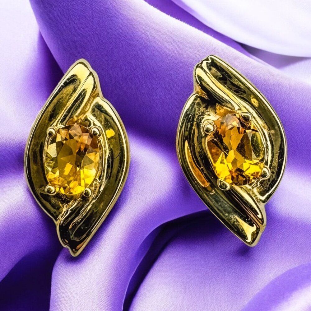 VINTAGE- 14K Gold -Natural Citrine Earrings -1/3 Carat T.W. -November Birthstone